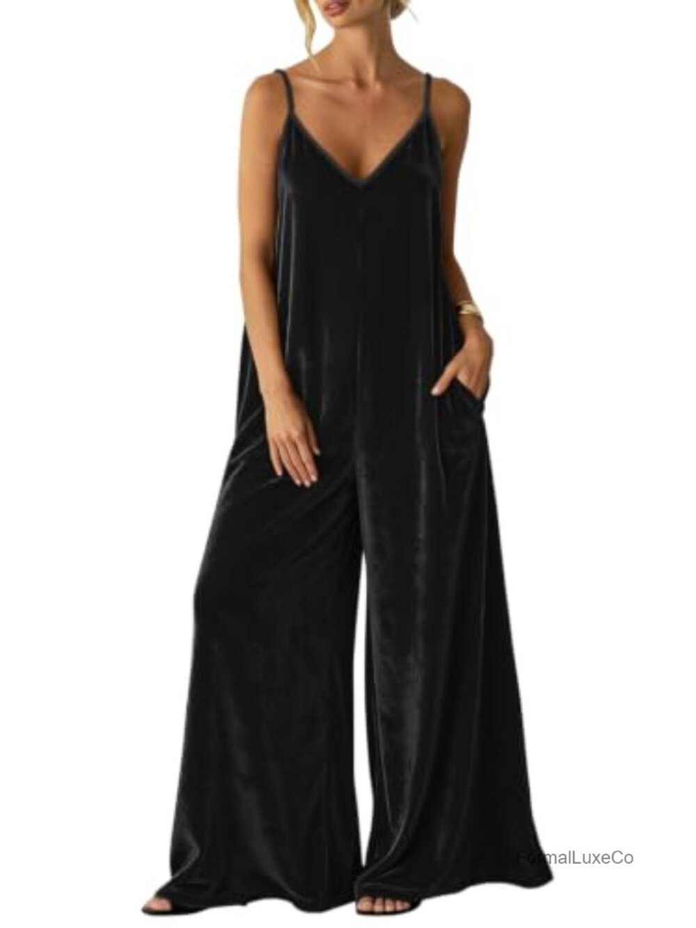 Velvet Wide Leg Jumpsuit Formal Spaghetti Strap Romper